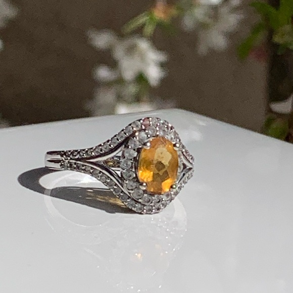 Sterling Silver Oval Cut Citrine Sparkly Ring with Cubic Zirconia - Picture 5 of 14